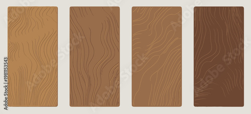 Wooden plank  set, five different colored natural wood grain texture boards, isolated on transparent background, ideal for construction, design, and rustic material graphics.