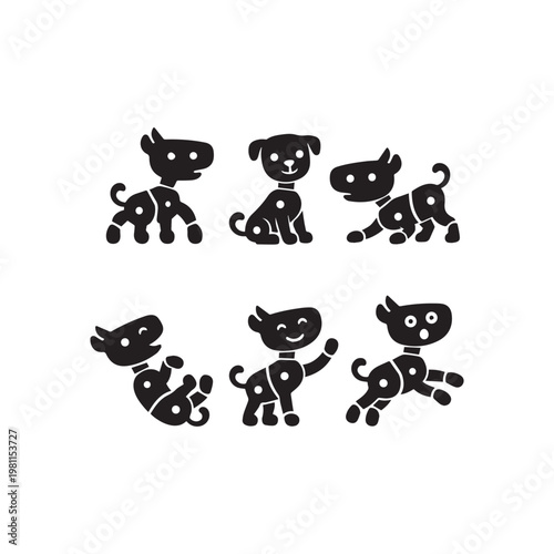  Cute Cartoon Dog Silhouettes Set in Different Poses