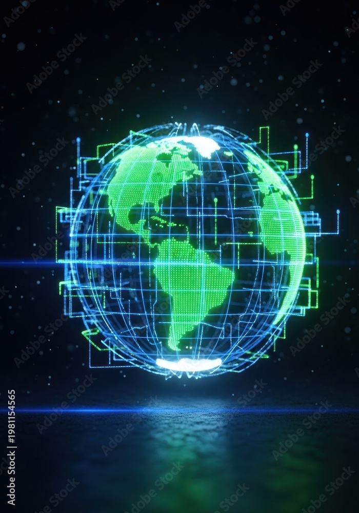 Naklejka premium Global Network Earth Map Technology.