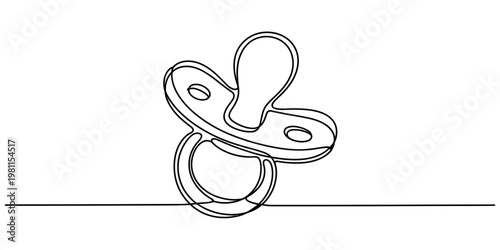 Minimalist continuous one line drawing of a baby pacifier soother icon on white. Vector, illustration
