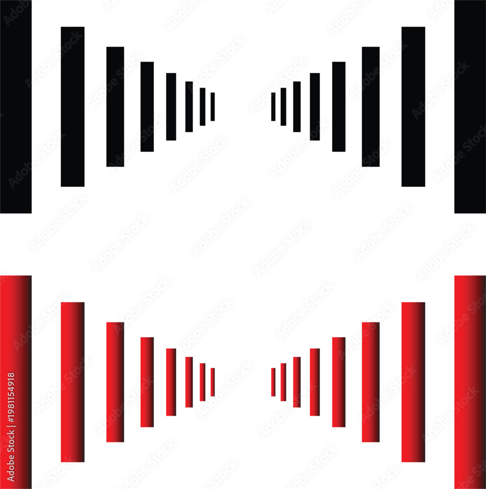 Obraz premium Abstract Geometric Echo Lines Set - Perspective Parallel Stripes with Gradient Red and Solid Black Vector Design