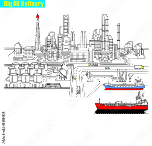 oil refinery factory, Energy Industry Oil Refinery Plant Vector Illustration