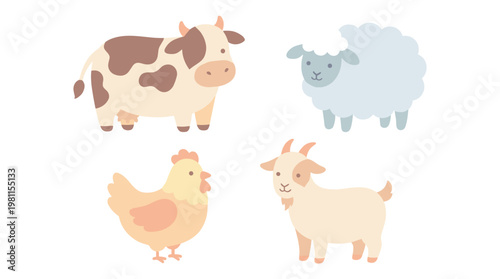 Farm animals standing together.