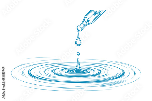 A droplet falling from a pipette into a calm water surface creating ripples Vector