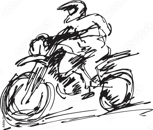 motorcycle rider speeding downhill dynamic sketch of motocross racing with helmet and protective gear