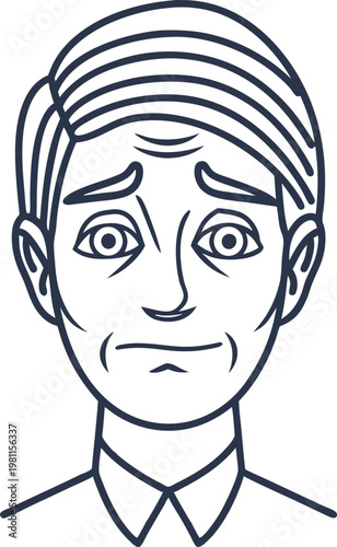 Worried man face illustration with furrowed brows and sad eyes showing anxiety and concern