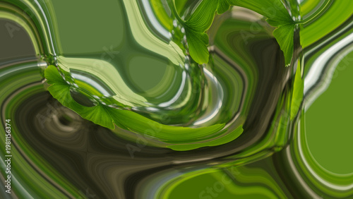 Abstract organic green flowing lines creating distortion