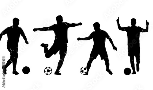 Soccer silhouette players set football action ink style team sport vector