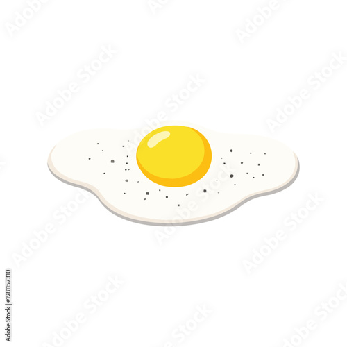 Single Sunny Side Egg Flat Vector Illustration, Minimal Breakfast Food Graphic, Clean Cooking Ingredient Design, Simple Kitchen Icon, Modern Isolated Food Element