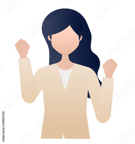 働いている女性がガッツポーズで喜んでいるイラストベクター素材