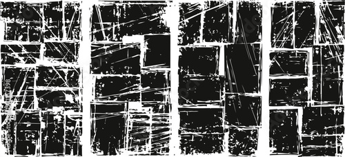 Grunge rectangular distressed textures set vintage rough scratched backgrounds and overlay patterns for design