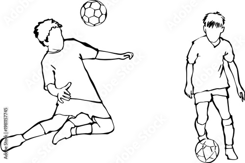Soccer Players Action Poses Line Art Vector Illustration