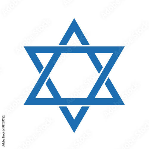 A blue Star of David symbol, a hexagram formed by two overlapping equilateral triangles, representing Judaism.