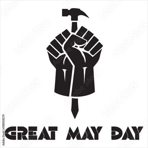 Silhouette vector art of a fist holding a hammer on the occasion of Labor Day