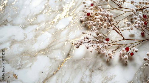Elegant Floral Arrangement on Marble Surface with Gold Accents
