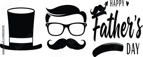 Happy fathers day stylish illustration with hat glasses and mustache for dad