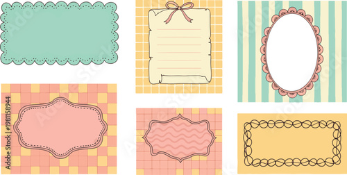 Cute pastel colorful hand drawn decorative label element collection for scrapbook journal planner and wedding invitation card design vector illustration frame set