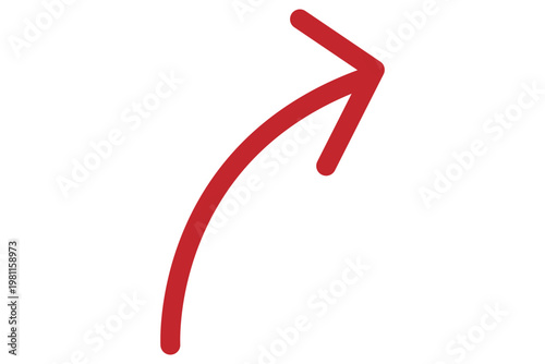 Red curved arrow pointing up and right on white background
