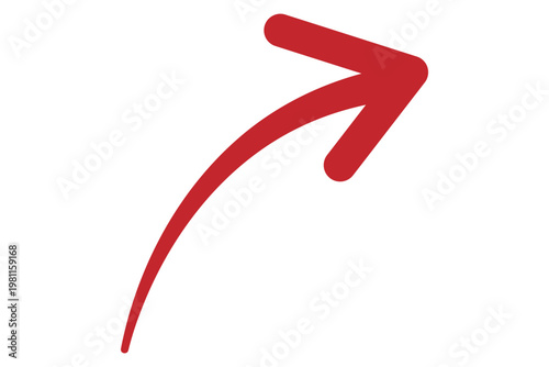Red curved arrow pointing up and right on white background