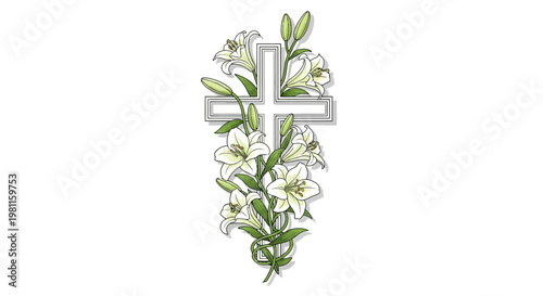 A fresh spring botanical closeup of lily of the valley and snowdrops with green leaves and stems isolated on a white background
