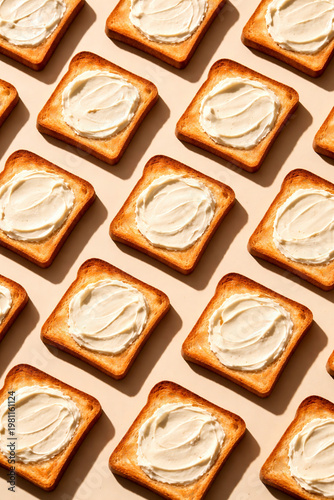 Minimal Breakfast Bread with Butter, Aesthetic Food Photography Top View