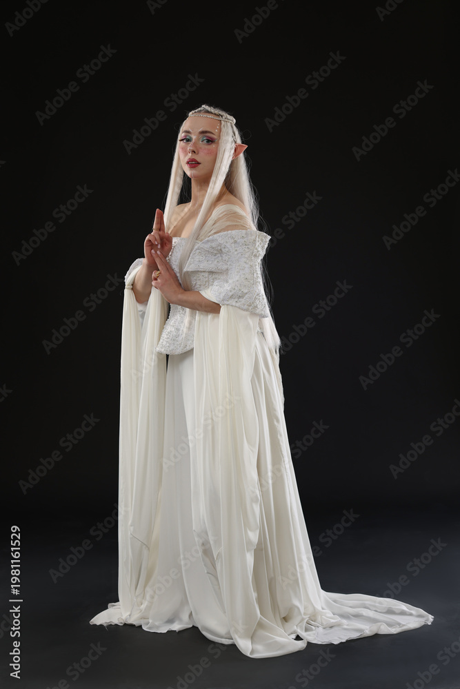 Fototapeta premium Portrait of beautiful elf girl on black background
