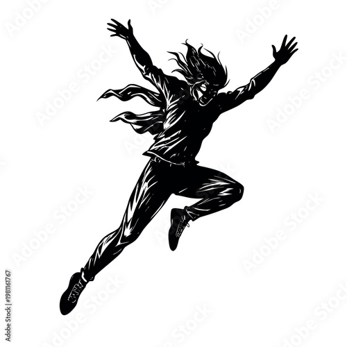 Hand Drawn Jumping Human Silhouette Sketch Illustration