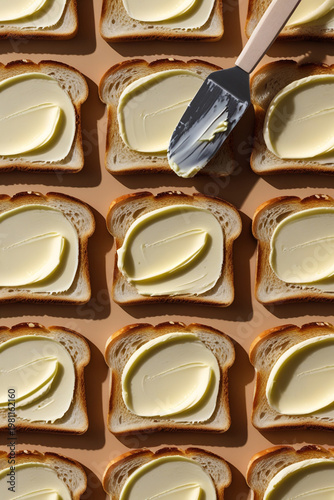 Minimal Breakfast Bread with Butter, Aesthetic Food Photography Top View
