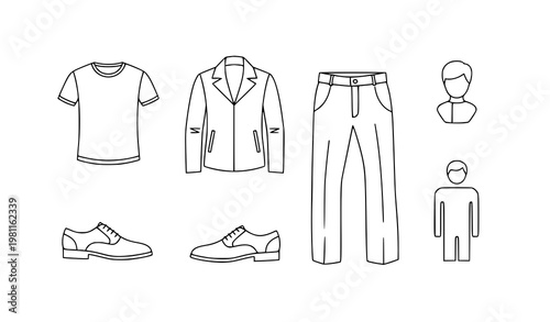 Isolated men clothing and wear outline vector icon set on white