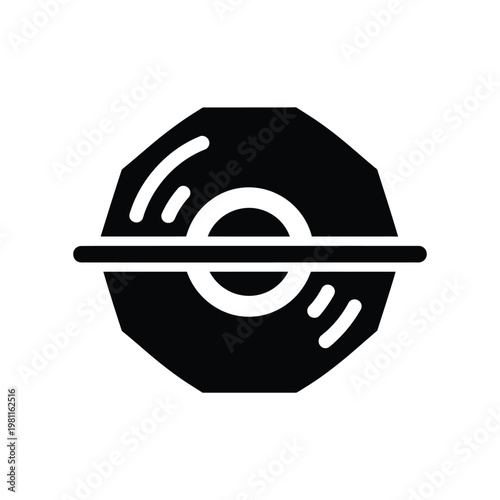 Minimalist vinyl record with balance needle icon on black circle background