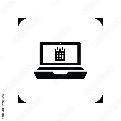 Minimalist laptop with calculator icon on screen for business and finance concepts