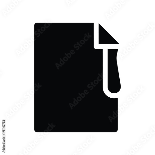 Minimalist black voucher or document icon with corner fold on white background