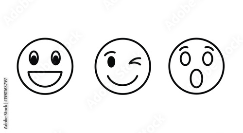 Three simple face icons displaying different emotions a silhouette
