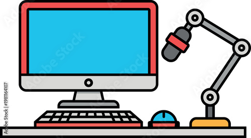 Podcast Studio Computer With Microphone Icon