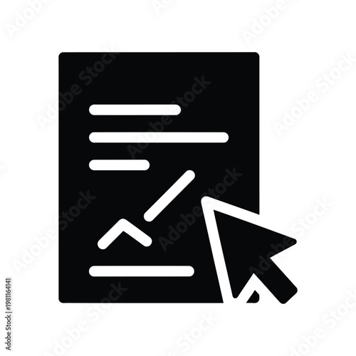 Minimalist data entry icon with cursor and input fields on dark digital screen