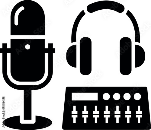 Podcast Recording Equipment Set Vector Icon