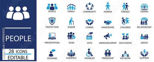 People Icon Set. Vector Glyph People Icons for Community Network Human Relationship Support,Friendship,Human,Social and more.Solid vector icons collection. 
