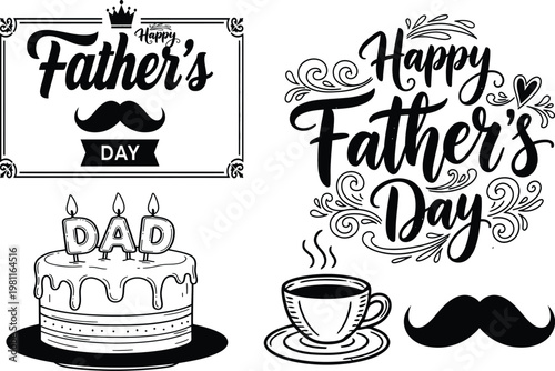 Happy father's day vintage style illustrations for cards gifts celebrations