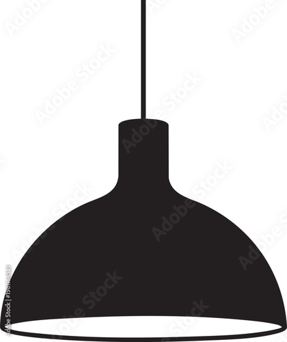 Black pendant light lamp shade hanging from ceiling with cord on white background for interior design