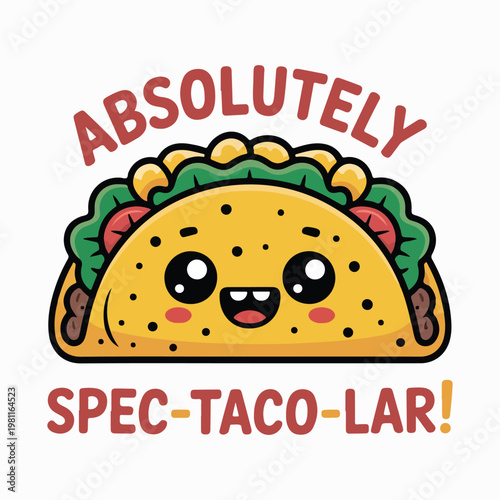 Cute taco cartoon character, colorful Mexican food illustration, funny taco face, vector taco graphics