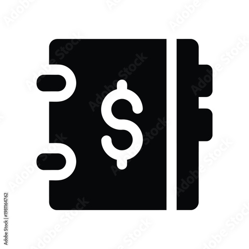 Minimalist dollar sign icon on black notebook tab for finance and tax concepts