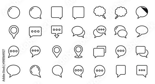 Collection of various linear speech bubbles and marker icons silhouette