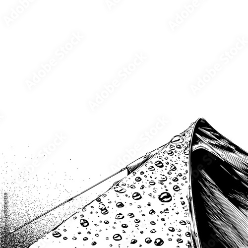 Rainy Tent Roof with Water Droplets Isolated on White Background