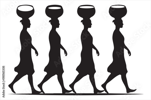 An expressive silhouette vector illustration of workers carrying baskets