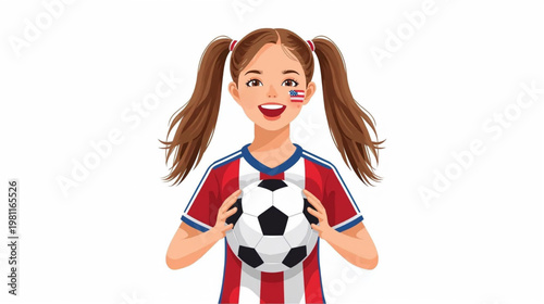 illustration of a girl with soccer ball with american flag painted on cheek
