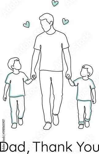 A father's love sketch of a dad walking with two children