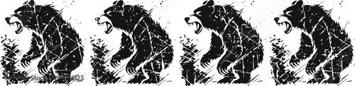 roaring bear silhouettes repeating in a grunge style, wild animal wildlife design