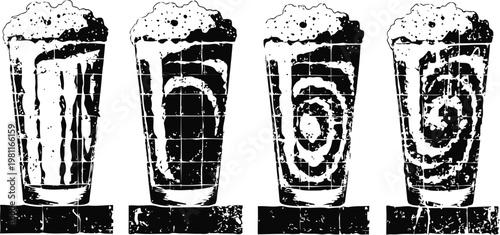 black and white abstract artichoke plant illustrations in different styles set, botanical nature collection