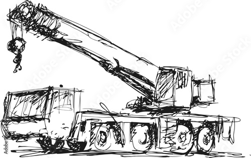 Mobile crane truck with telescopic boom lifting heavy loads on construction site