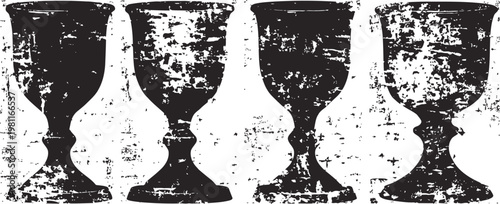 grunge textured chalices silhouettes in a row vintage goblets with distressed effect abstract repeated pattern for design